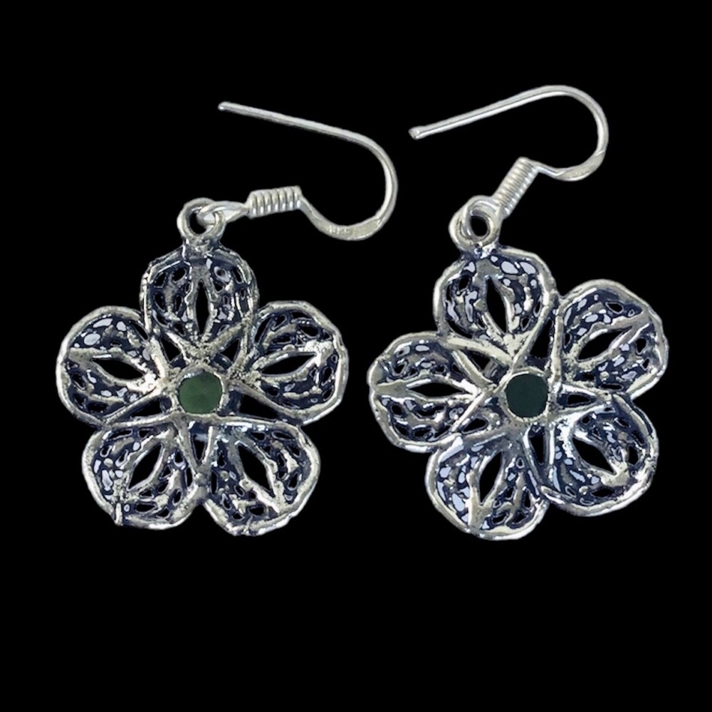 Peridot Gemstone Earrings Filigree Floral Blossom Flower Style Drop Dangle - Picture 3 of 5